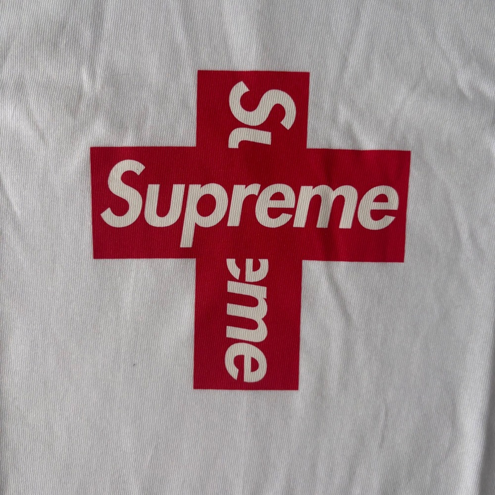 Supreme Cross Box Logo Tee Mens Small White Red FW20 T-Shirt Excellent - Picture 3 of 4